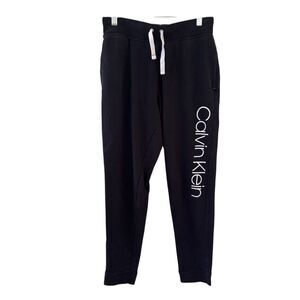 Calvin Klein Mens Joggers Size Small Black Logo Spellout Designer Relaxation USA